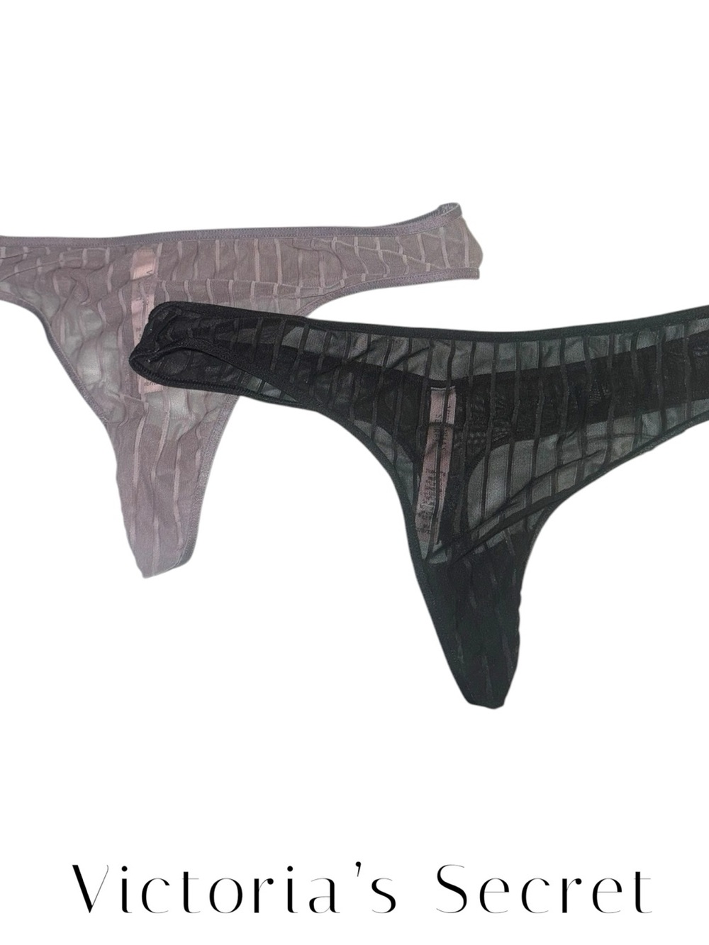 Victoria's Secret Sheer Thong Pair - Black & Mauve Gray